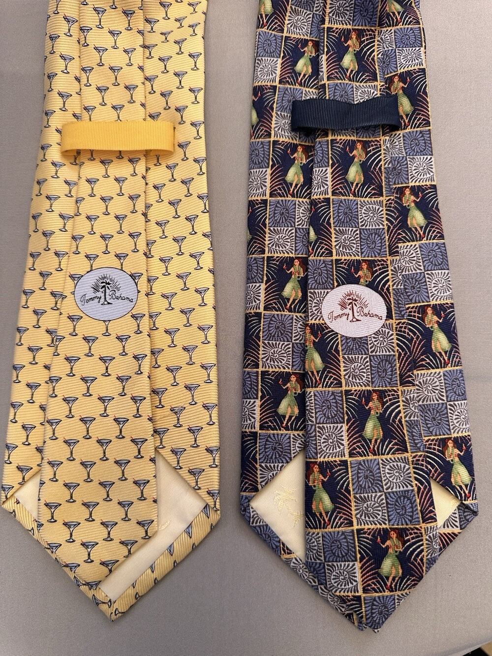 Lot Of 2 Tommy Bahama Mens Silk Tie Hawaiian Hula Girl Martini
